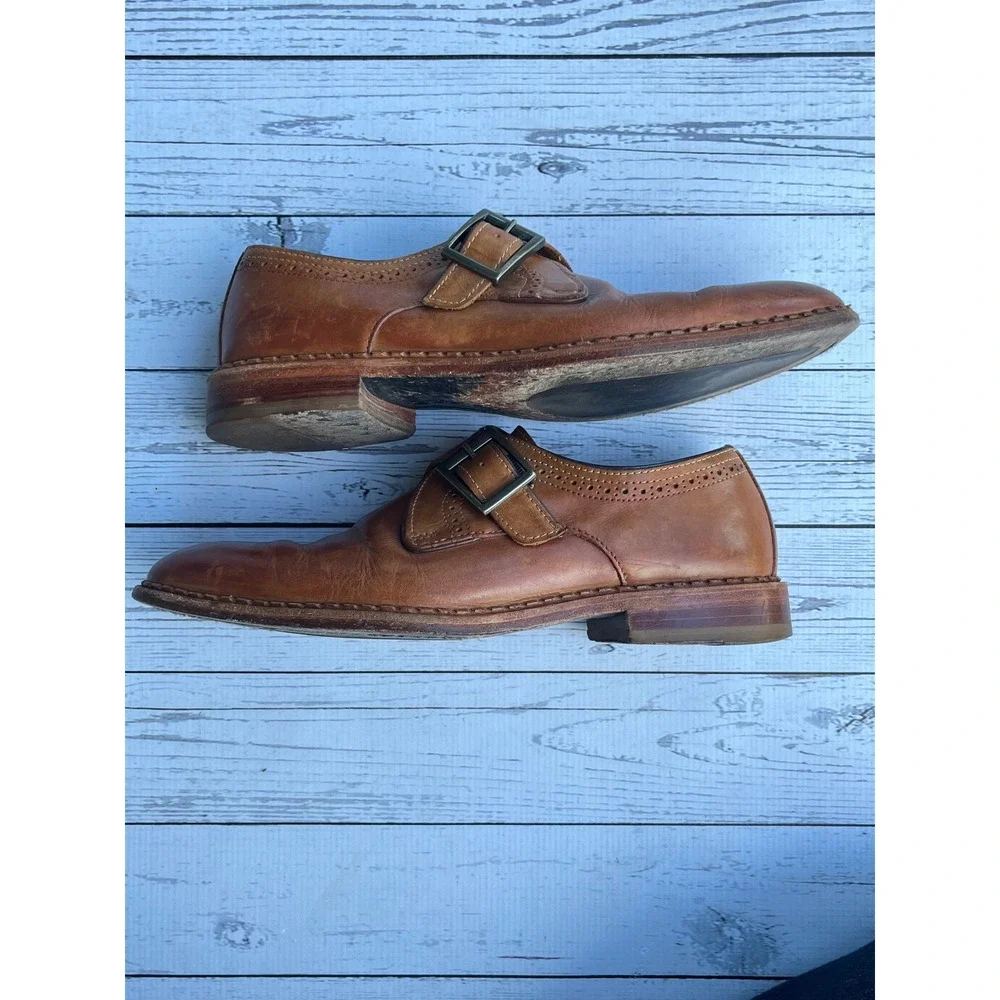 Johnston & Murphy J&M 1850 Mens Tan Leather Single Monk Strap Shoes 9 Luxury